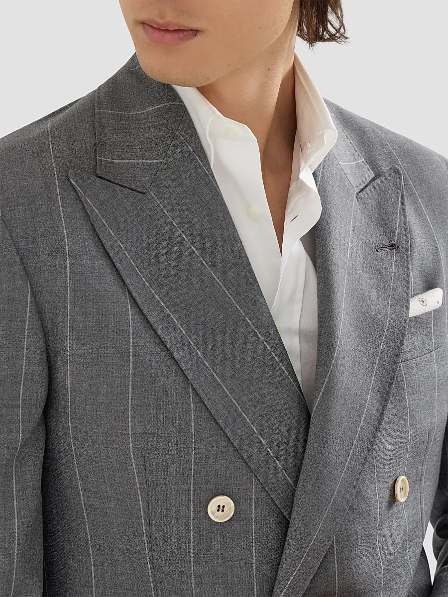 Brunello Cucinelli Men's Virgin Wool Chalk Stripe One and A Half Breasted Tailor Blazer | Thumbnail 5 Brunello Cucinelli Men's Virgin Wool Chalk Stripe One and A Half Breasted Tailor Blazer | Thumbnail 5