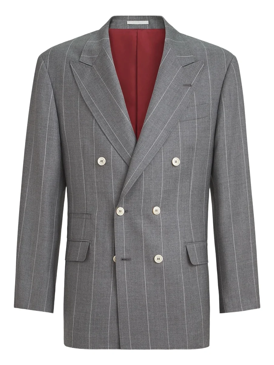 Men's Virgin Wool Chalk Stripe One and A Half Breasted Tailor Blazer Men's Virgin Wool Chalk Stripe One and A Half Breasted Tailor Blazer