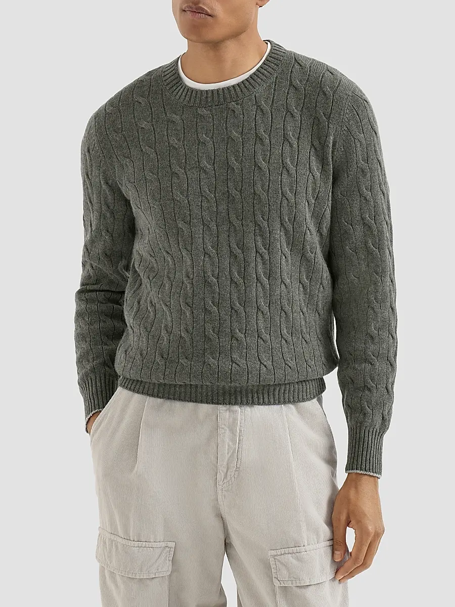 Brunello Cucinelli Men's Cashmere Cable Knit Sweater | Thumbnail 2 Brunello Cucinelli Men's Cashmere Cable Knit Sweater | Thumbnail 2