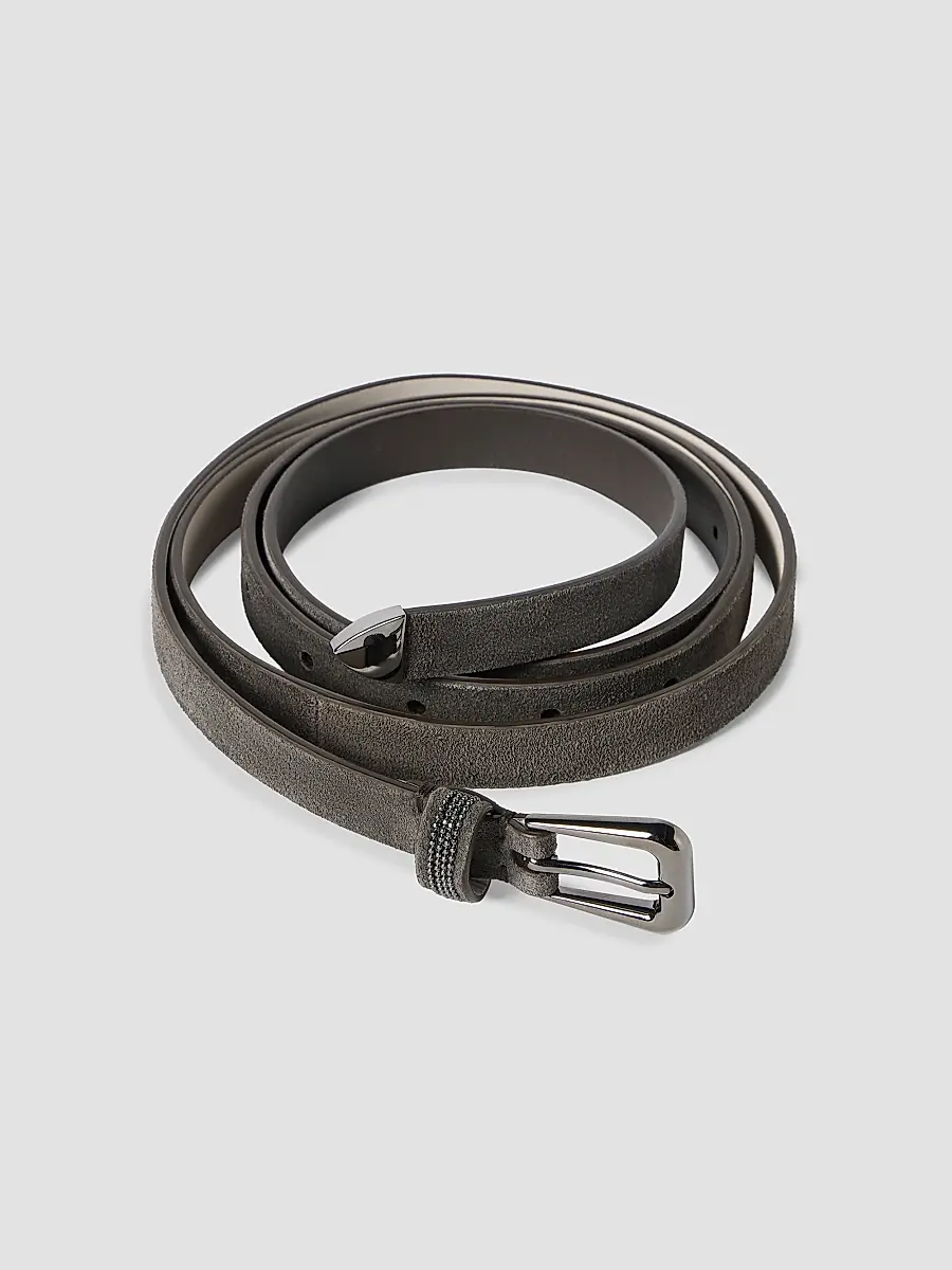 Brunello Cucinelli Women's Suede Belt with Shiny Loop - Pepper | Thumbnail 3