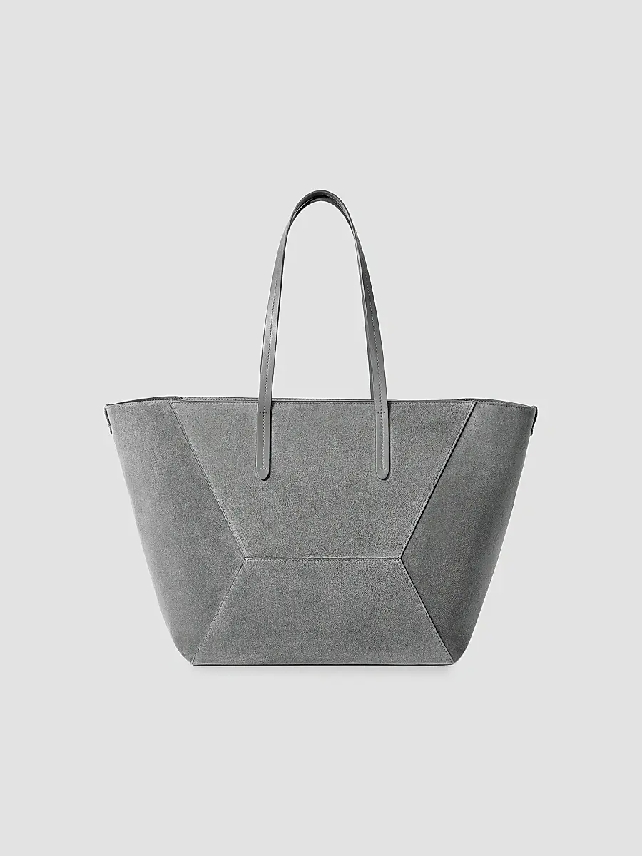 Brunello Cucinelli Women's Duo Tote Bag in Suede with Monili - Stone Grey | Thumbnail 2 Brunello Cucinelli Women's Duo Tote Bag in Suede with Monili - Stone Grey | Thumbnail 2