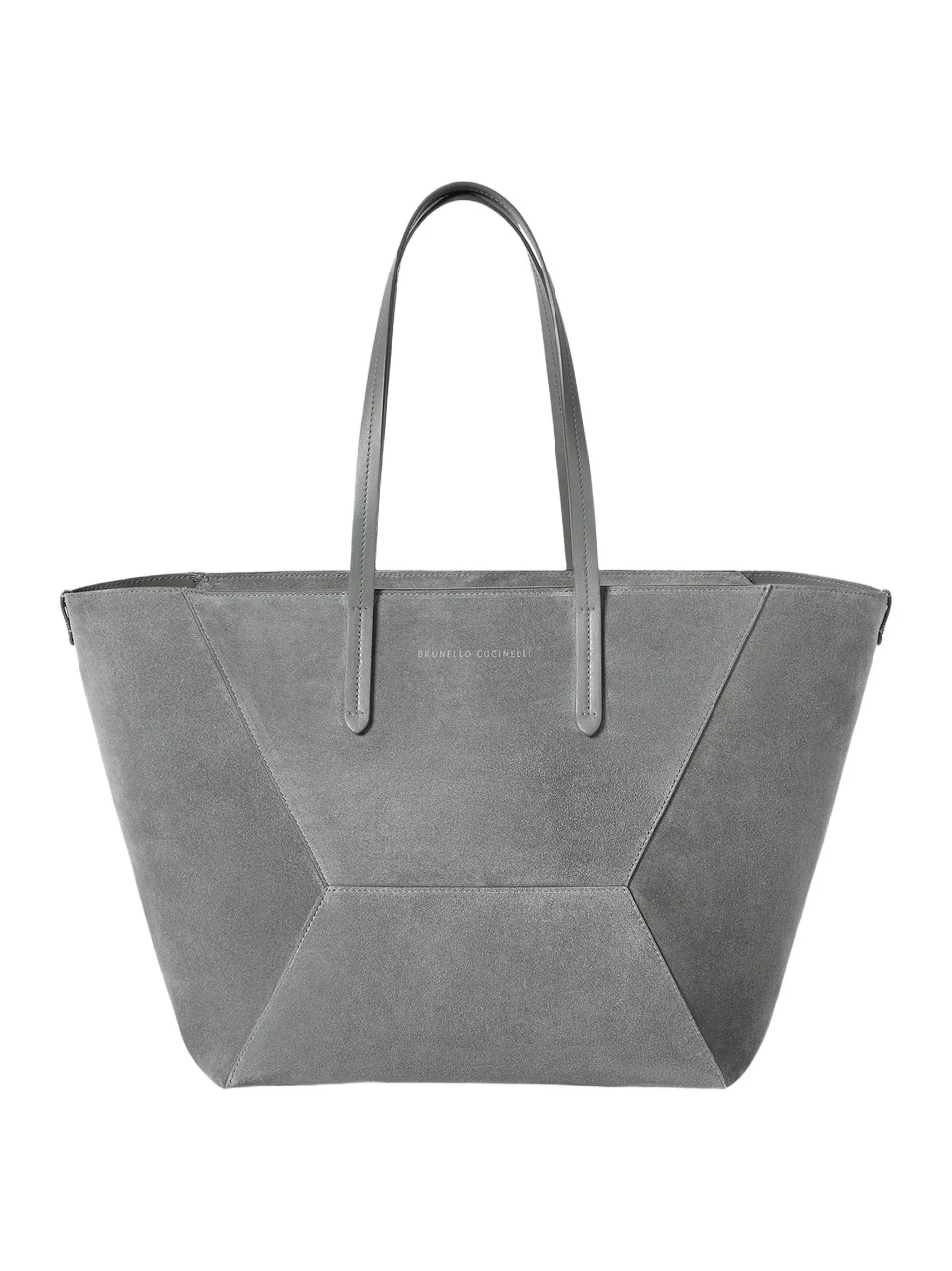 Women's Duo Tote Bag in Suede with Monili - Stone Grey Women's Duo Tote Bag in Suede with Monili - Stone Grey