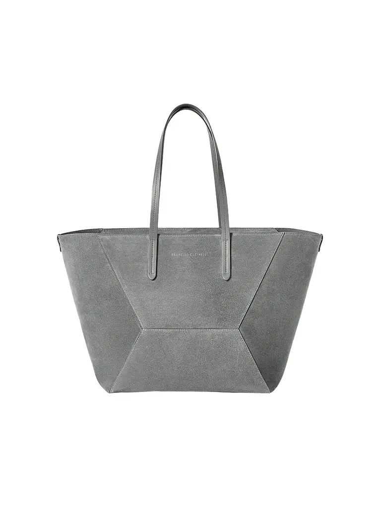 Brunello Cucinelli Women's Duo Tote Bag in Suede with Monili - Stone Grey | Image 1 Brunello Cucinelli Women's Duo Tote Bag in Suede with Monili - Stone Grey | Image 1