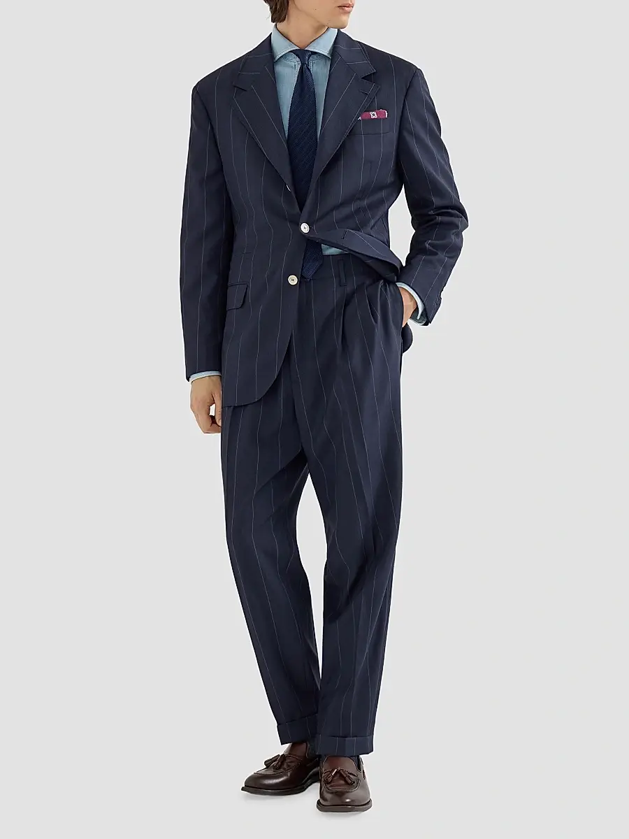 Brunello Cucinelli Men's Virgin Wool Chalk Stripe Tailor Blazer | Thumbnail 2 Brunello Cucinelli Men's Virgin Wool Chalk Stripe Tailor Blazer | Thumbnail 2