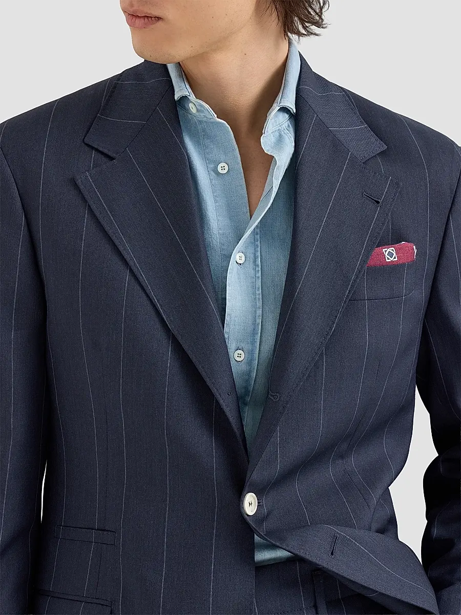 Brunello Cucinelli Men's Virgin Wool Chalk Stripe Tailor Blazer | Thumbnail 6 Brunello Cucinelli Men's Virgin Wool Chalk Stripe Tailor Blazer | Thumbnail 6