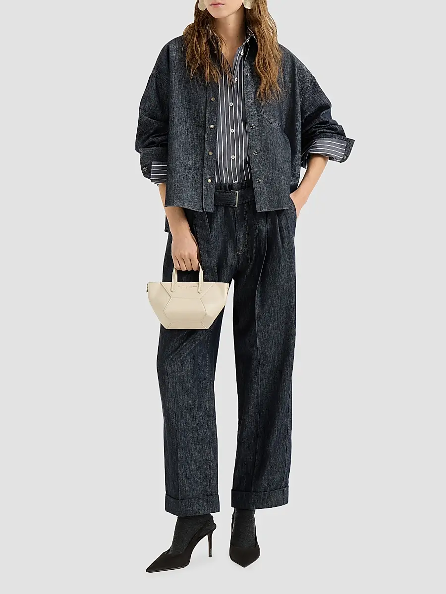 Brunello Cucinelli Women's Sparkling No-Fade Denim Shirt with Shiny Collar - Denim | Thumbnail 2 Brunello Cucinelli Women's Sparkling No-Fade Denim Shirt with Shiny Collar - Denim | Thumbnail 2