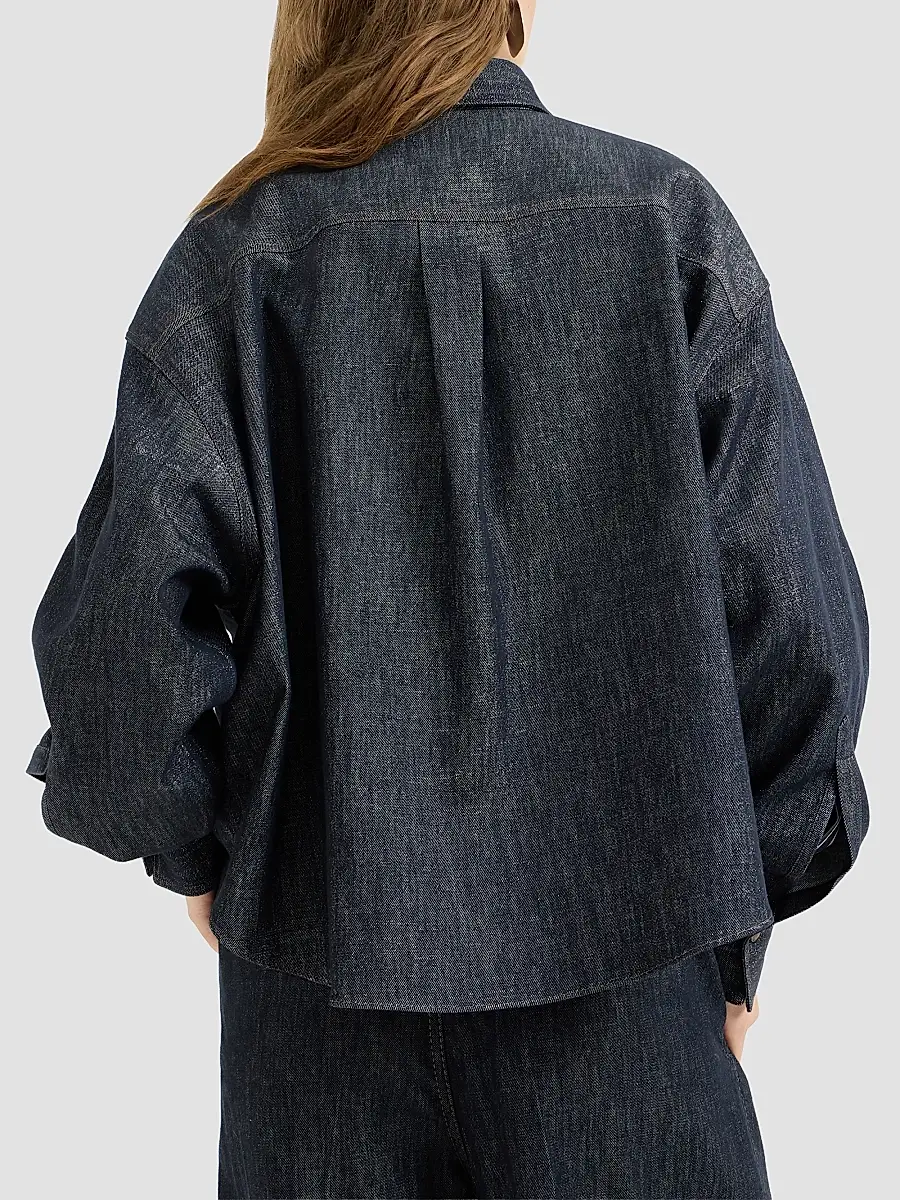 Brunello Cucinelli Women's Sparkling No-Fade Denim Shirt with Shiny Collar - Denim | Thumbnail 4 Brunello Cucinelli Women's Sparkling No-Fade Denim Shirt with Shiny Collar - Denim | Thumbnail 4