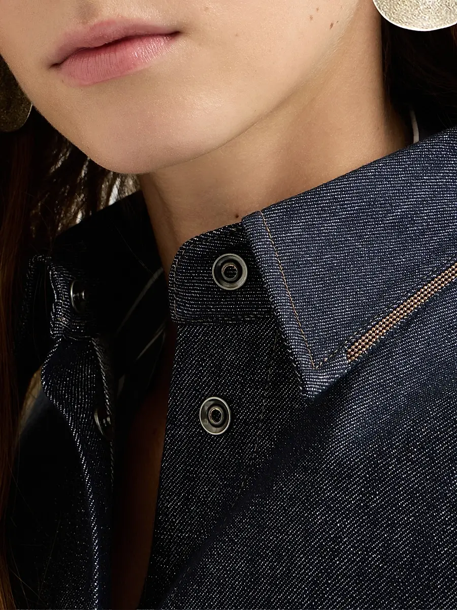 Brunello Cucinelli Women's Sparkling No-Fade Denim Shirt with Shiny Collar - Denim | Thumbnail 6 Brunello Cucinelli Women's Sparkling No-Fade Denim Shirt with Shiny Collar - Denim | Thumbnail 6
