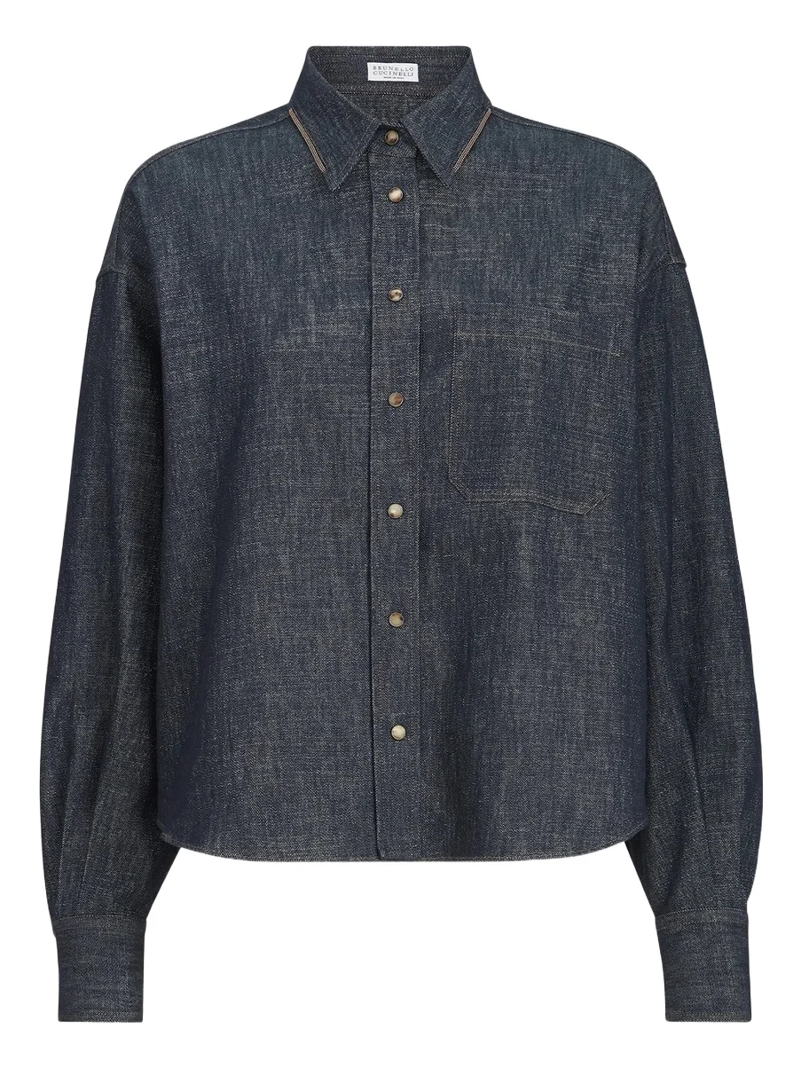 Women's Sparkling No-Fade Denim Shirt with Shiny Collar - Denim Women's Sparkling No-Fade Denim Shirt with Shiny Collar - Denim