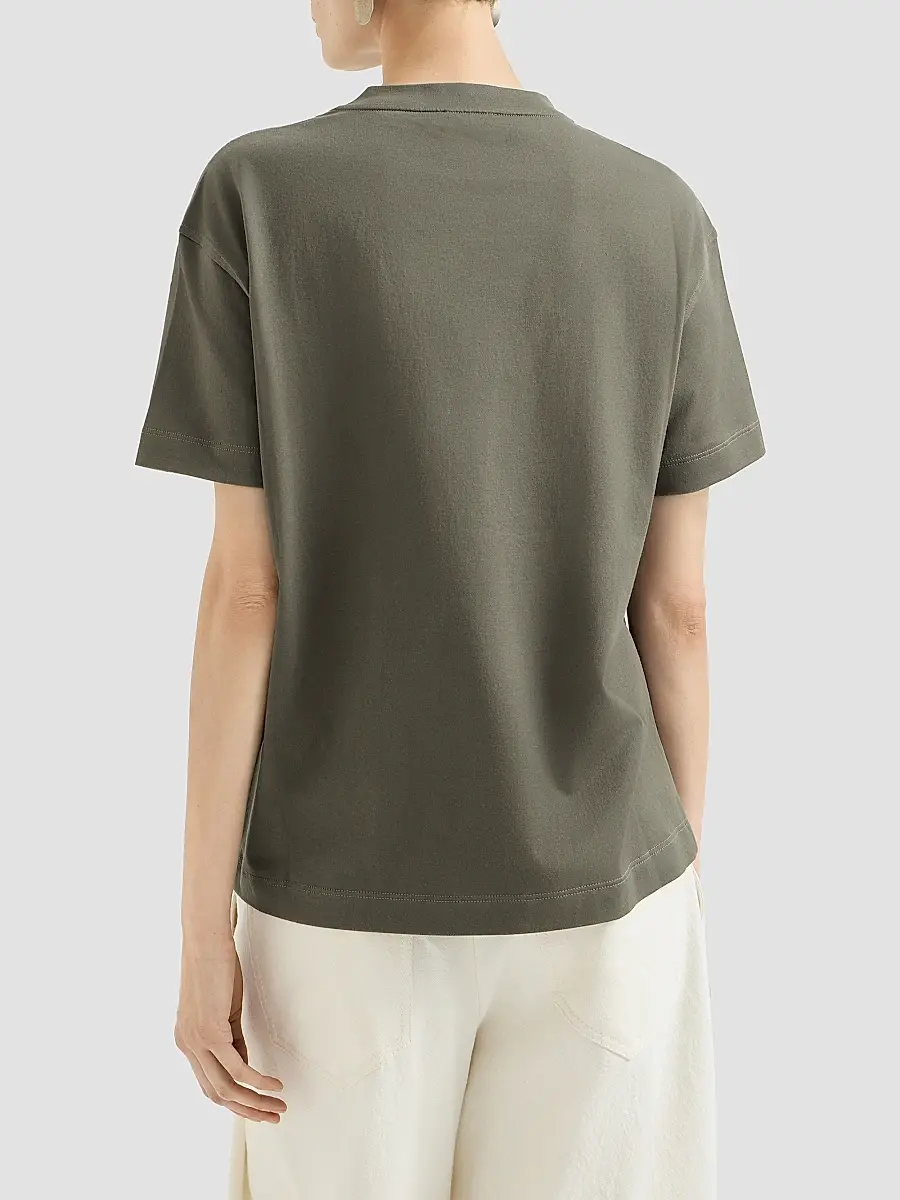 Brunello Cucinelli Women's Cotton Jersey T-Shirt with Shiny Tab - Origano | Thumbnail 4