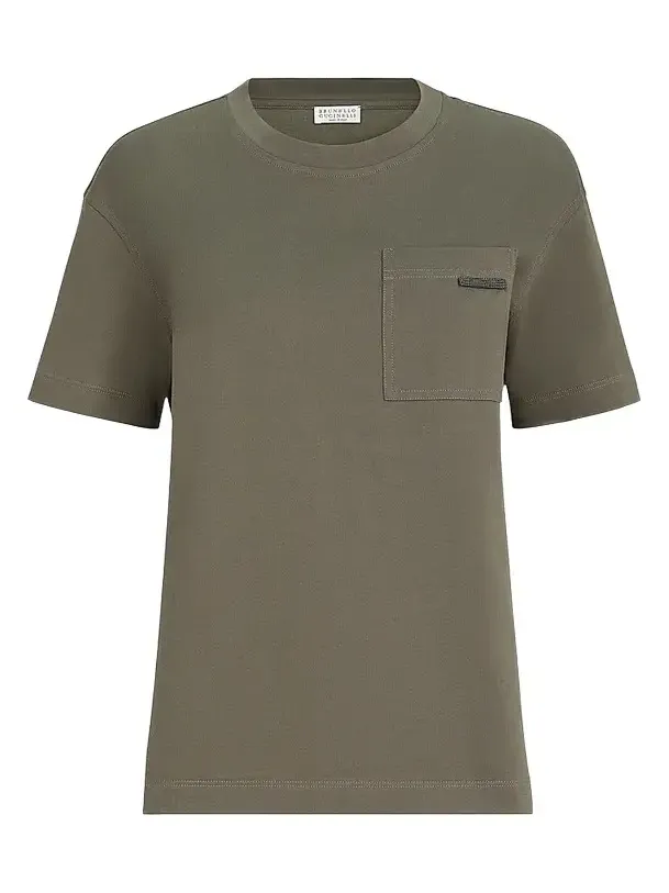 Women's Cotton Jersey T-Shirt with Shiny Tab - Origano