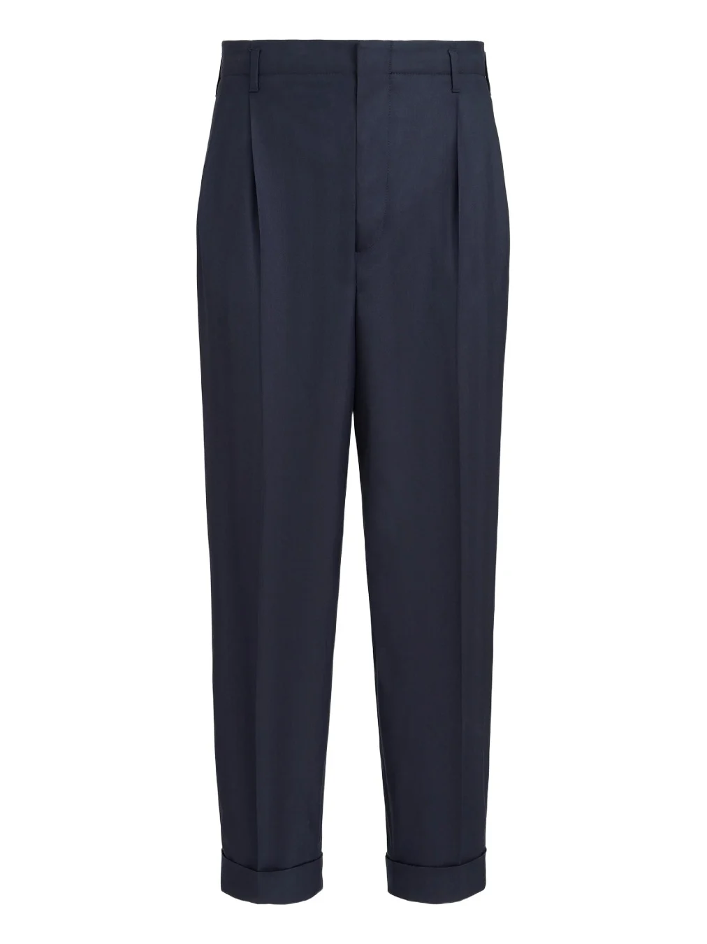 Men's Virgin Wool Chevron Trousers with Double Pleats - Navy Blue Men's Virgin Wool Chevron Trousers with Double Pleats - Navy Blue