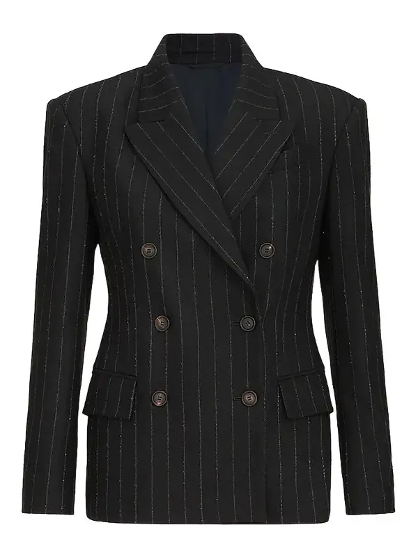 Women's Comfort Virgin Wool Dazzling Chalk Stripe Blazer with Monili - Cobalt
