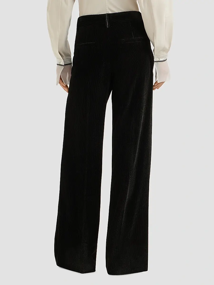 Brunello Cucinelli Women's Sparkling Corduroy Loose Pleated Trousers with Monili - Black | Thumbnail 4 Brunello Cucinelli Women's Sparkling Corduroy Loose Pleated Trousers with Monili - Black | Thumbnail 4