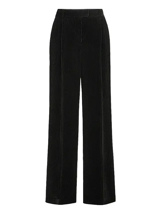 Women's Sparkling Corduroy Loose Pleated Trousers with Monili - Black Women's Sparkling Corduroy Loose Pleated Trousers with Monili - Black