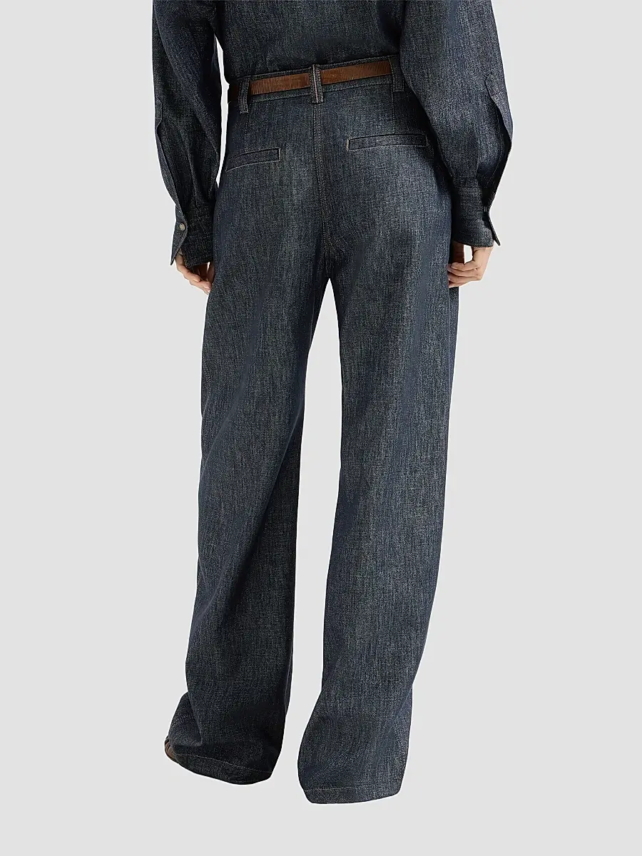 Brunello Cucinelli Women's Sparkling No-Fade Denim Loose Curved Trousers with Monili - Denim | Thumbnail 4
