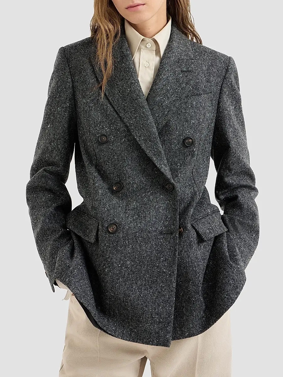 Brunello Cucinelli Women's Virgin Wool Donegal Blazer with Monili - Anthracite | Thumbnail 2 Brunello Cucinelli Women's Virgin Wool Donegal Blazer with Monili - Anthracite | Thumbnail 2