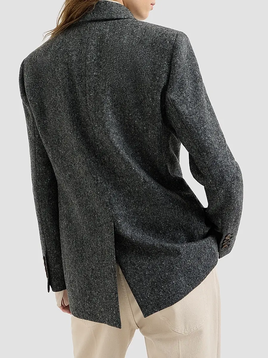 Brunello Cucinelli Women's Virgin Wool Donegal Blazer with Monili - Anthracite | Thumbnail 3 Brunello Cucinelli Women's Virgin Wool Donegal Blazer with Monili - Anthracite | Thumbnail 3