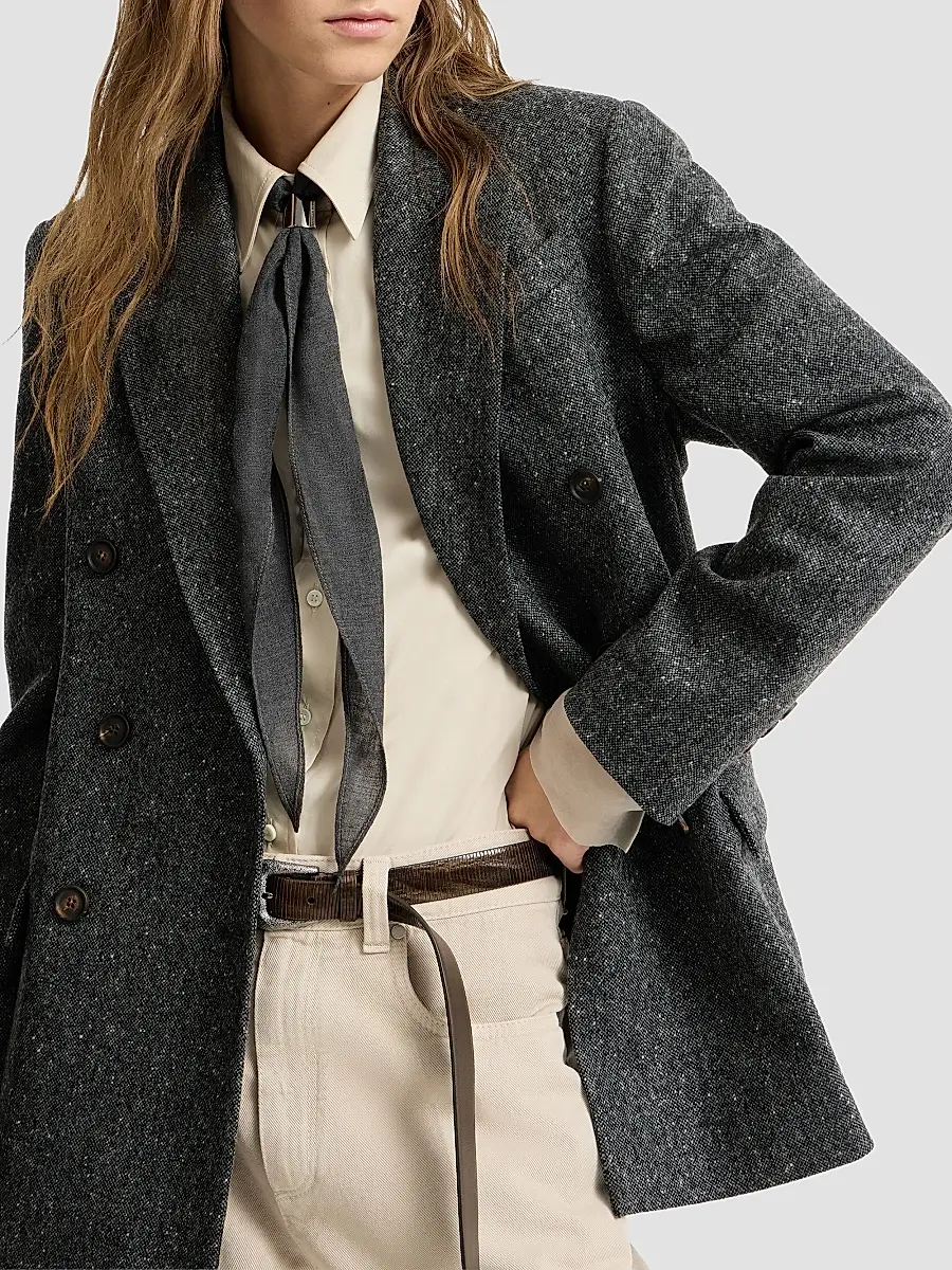 Brunello Cucinelli Women's Virgin Wool Donegal Blazer with Monili - Anthracite | Thumbnail 5 Brunello Cucinelli Women's Virgin Wool Donegal Blazer with Monili - Anthracite | Thumbnail 5