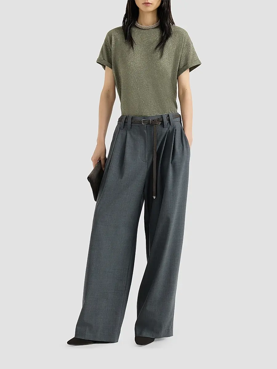 Brunello Cucinelli Women's Sparkling Cashmere and Silk Lightweight Knit T-Shirt | Thumbnail 2 Brunello Cucinelli Women's Sparkling Cashmere and Silk Lightweight Knit T-Shirt | Thumbnail 2