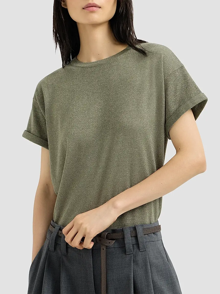 Brunello Cucinelli Women's Sparkling Cashmere and Silk Lightweight Knit T-Shirt | Thumbnail 3 Brunello Cucinelli Women's Sparkling Cashmere and Silk Lightweight Knit T-Shirt | Thumbnail 3