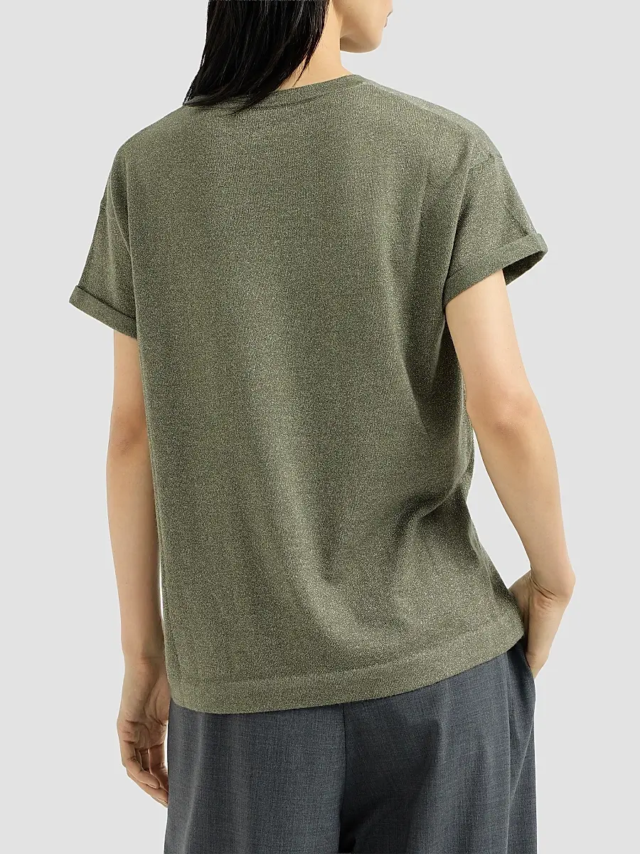 Brunello Cucinelli Women's Sparkling Cashmere and Silk Lightweight Knit T-Shirt | Thumbnail 4 Brunello Cucinelli Women's Sparkling Cashmere and Silk Lightweight Knit T-Shirt | Thumbnail 4