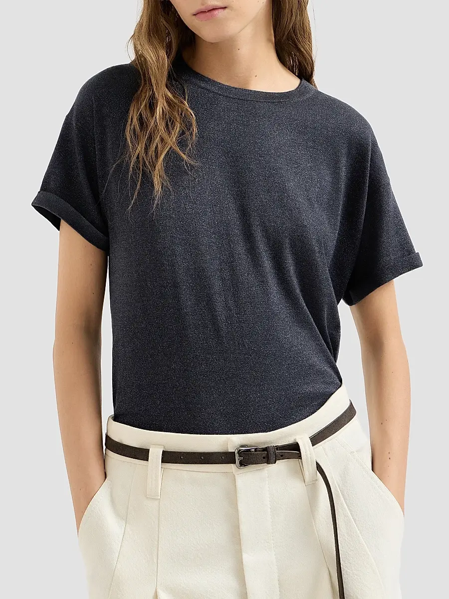Brunello Cucinelli Women's Sparkling Cashmere and Silk Lightweight Knit T-Shirt | Thumbnail 3 Brunello Cucinelli Women's Sparkling Cashmere and Silk Lightweight Knit T-Shirt | Thumbnail 3