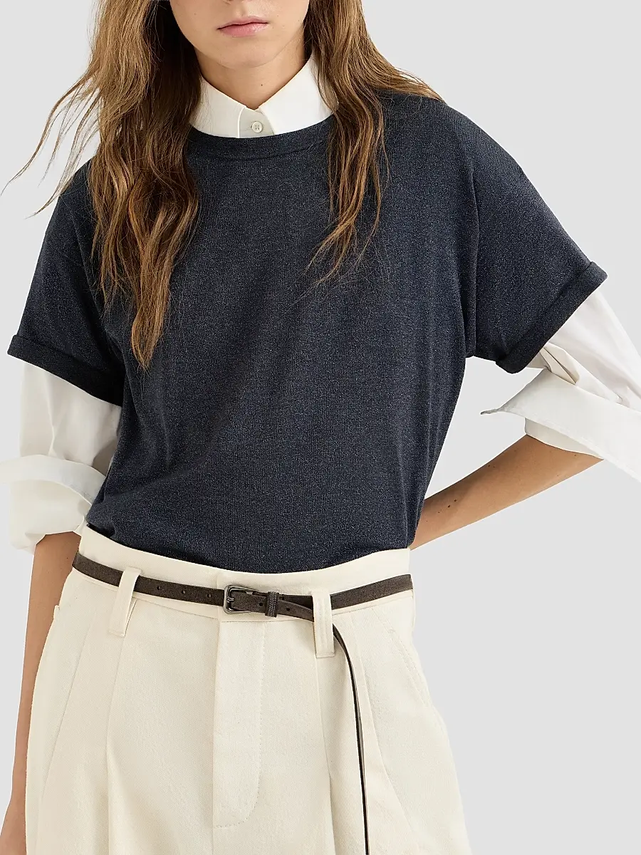 Brunello Cucinelli Women's Sparkling Cashmere and Silk Lightweight Knit T-Shirt | Thumbnail 5 Brunello Cucinelli Women's Sparkling Cashmere and Silk Lightweight Knit T-Shirt | Thumbnail 5