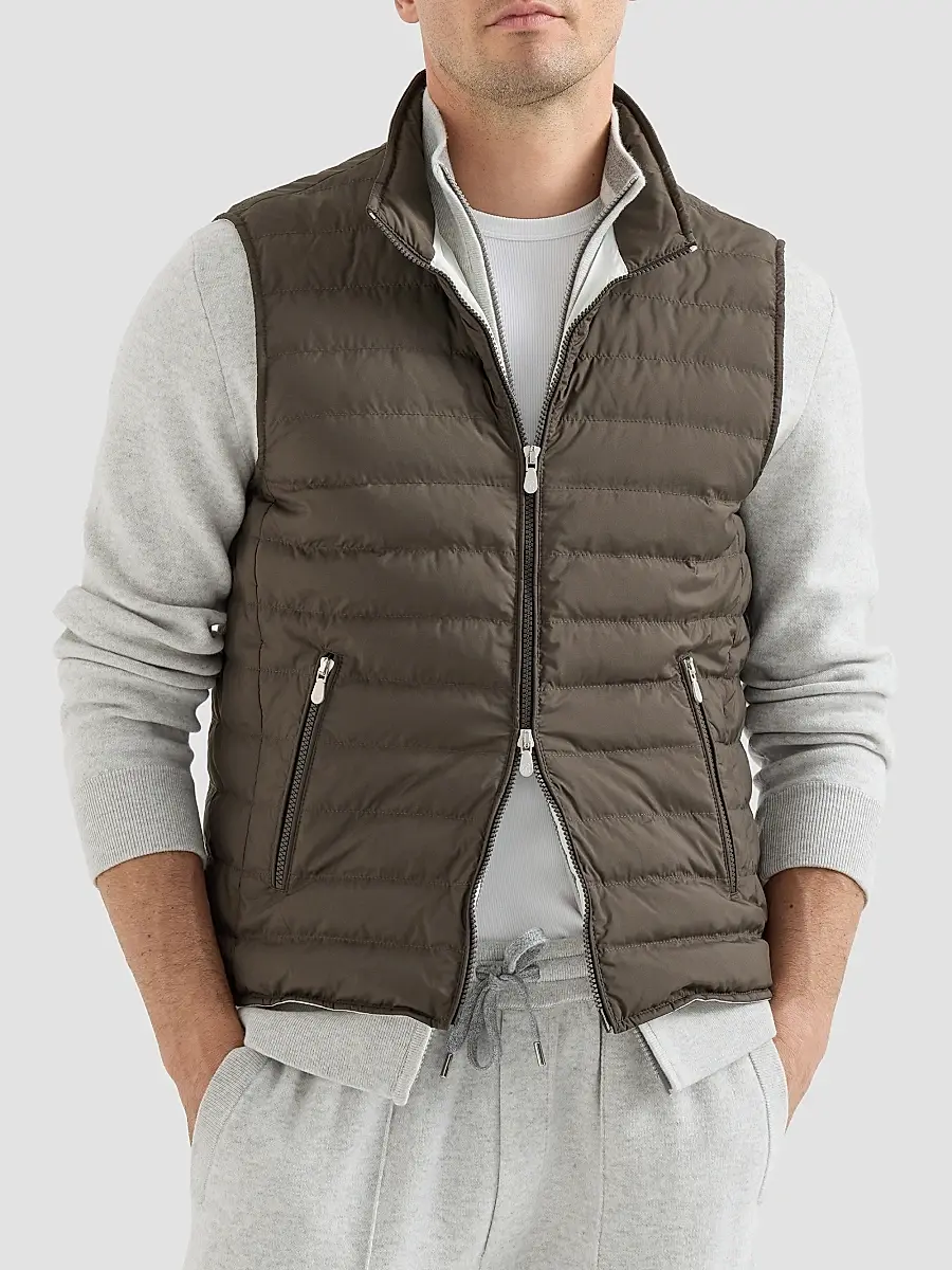 Brunello Cucinelli Men's Lightweight Techno Fabric Down Vest | Thumbnail 2