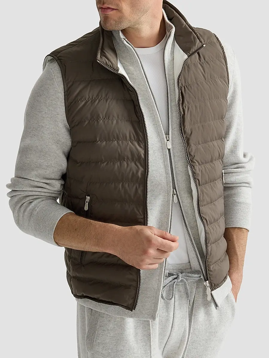 Brunello Cucinelli Men's Lightweight Techno Fabric Down Vest | Thumbnail 5
