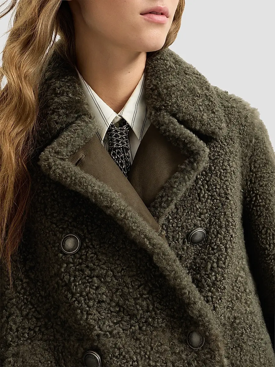 Brunello Cucinelli Women's Fuzzy Shearling Pea Coat | Thumbnail 6 Brunello Cucinelli Women's Fuzzy Shearling Pea Coat | Thumbnail 6