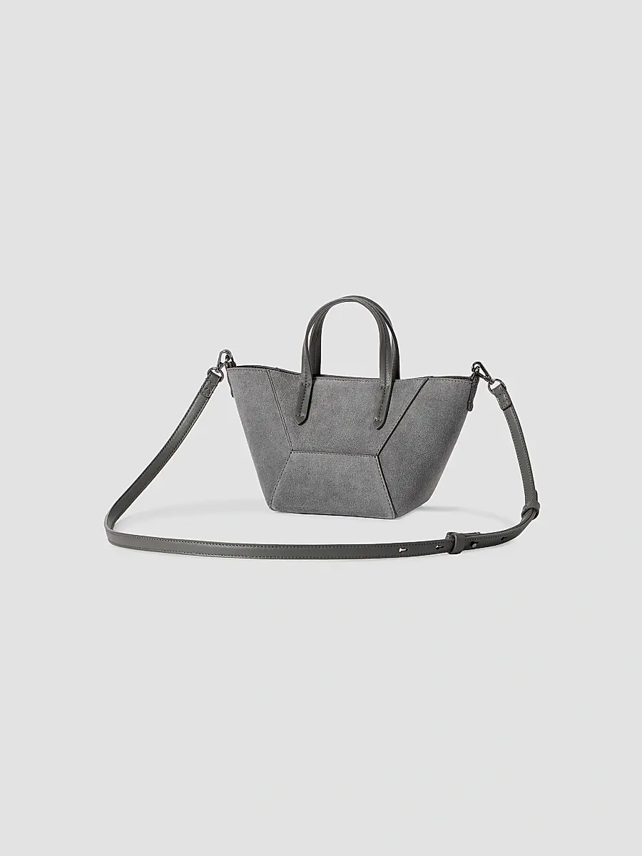 Brunello Cucinelli Women's Duo Mini Top Handle Bag in Suede with Monili - Stone Grey | Thumbnail 3 Brunello Cucinelli Women's Duo Mini Top Handle Bag in Suede with Monili - Stone Grey | Thumbnail 3