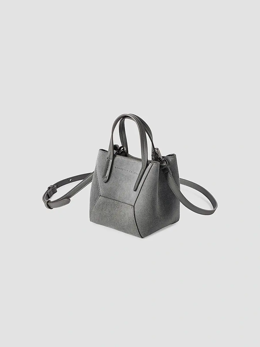 Brunello Cucinelli Women's Duo Mini Top Handle Bag in Suede with Monili - Stone Grey | Thumbnail 4 Brunello Cucinelli Women's Duo Mini Top Handle Bag in Suede with Monili - Stone Grey | Thumbnail 4