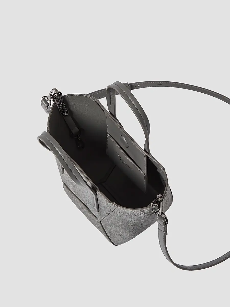 Brunello Cucinelli Women's Duo Mini Top Handle Bag in Suede with Monili - Stone Grey | Thumbnail 5 Brunello Cucinelli Women's Duo Mini Top Handle Bag in Suede with Monili - Stone Grey | Thumbnail 5