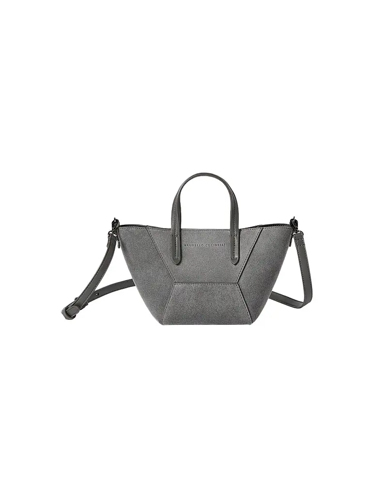 Brunello Cucinelli Women's Duo Mini Top Handle Bag in Suede with Monili - Stone Grey | Image 1 Brunello Cucinelli Women's Duo Mini Top Handle Bag in Suede with Monili - Stone Grey | Image 1