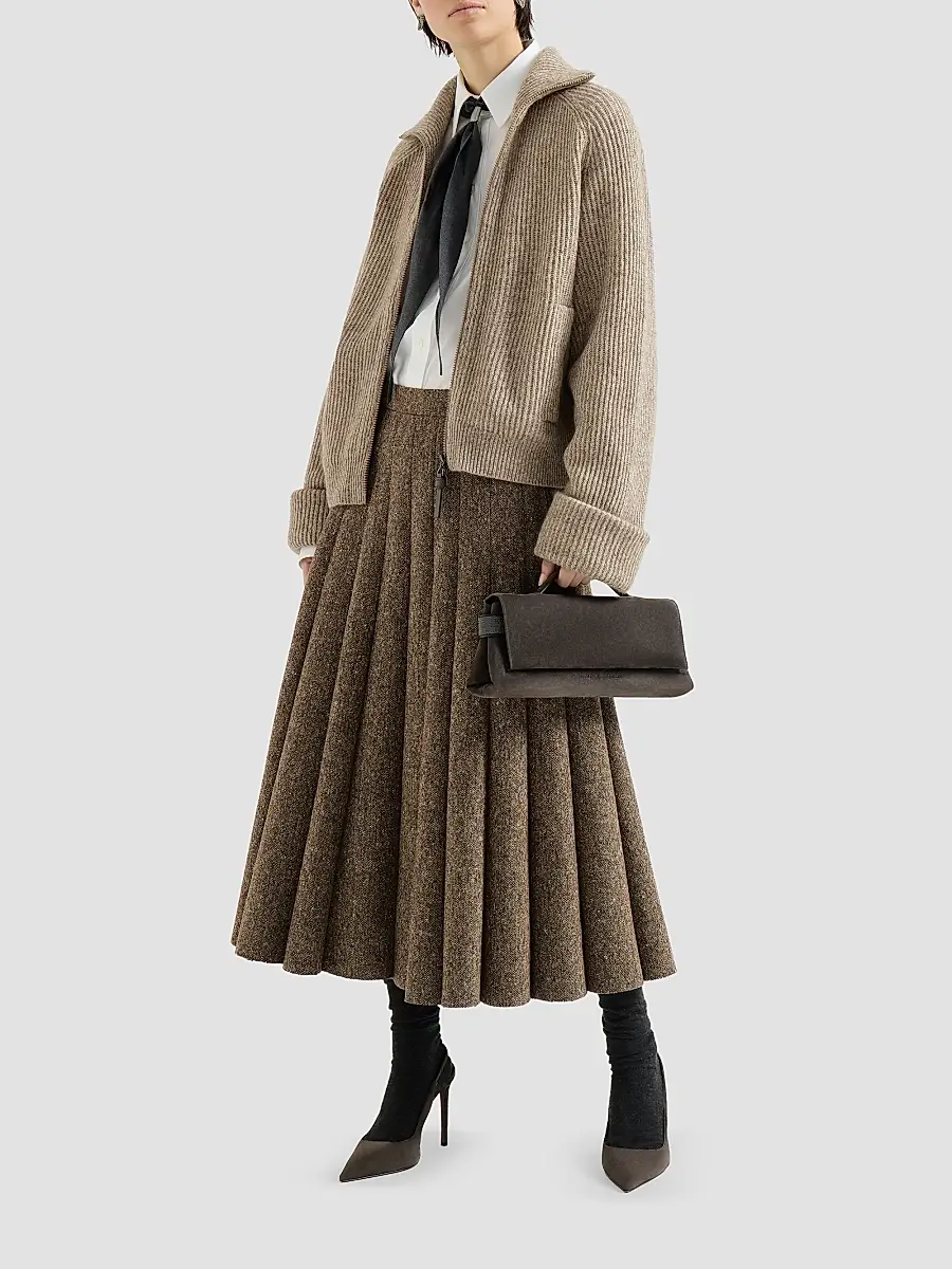 Brunello Cucinelli Women's Sparkling Cashmere, Mohair and Wool Ribbed Cardigan with Shiny Zipper Pull | Thumbnail 2 Brunello Cucinelli Women's Sparkling Cashmere, Mohair and Wool Ribbed Cardigan with Shiny Zipper Pull | Thumbnail 2