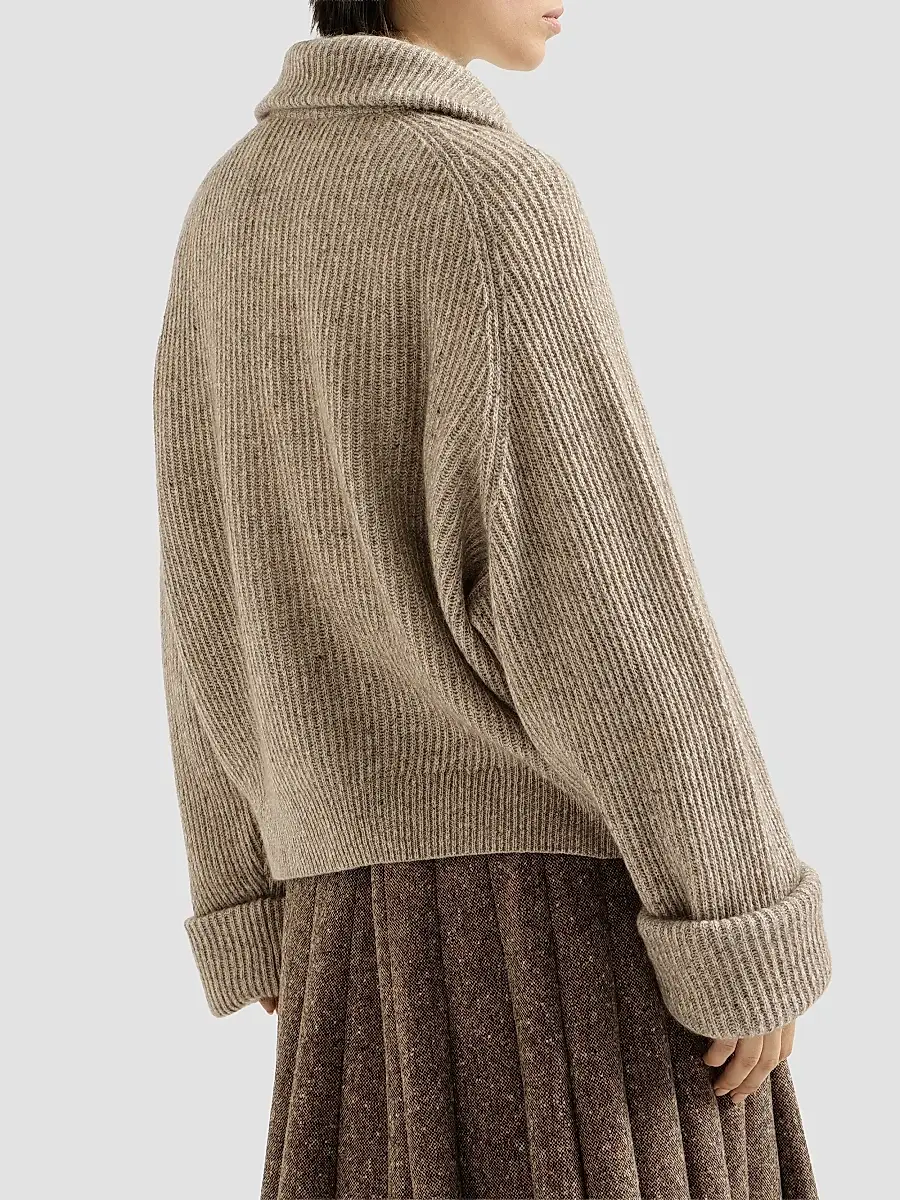 Brunello Cucinelli Women's Sparkling Cashmere, Mohair and Wool Ribbed Cardigan with Shiny Zipper Pull | Thumbnail 4 Brunello Cucinelli Women's Sparkling Cashmere, Mohair and Wool Ribbed Cardigan with Shiny Zipper Pull | Thumbnail 4