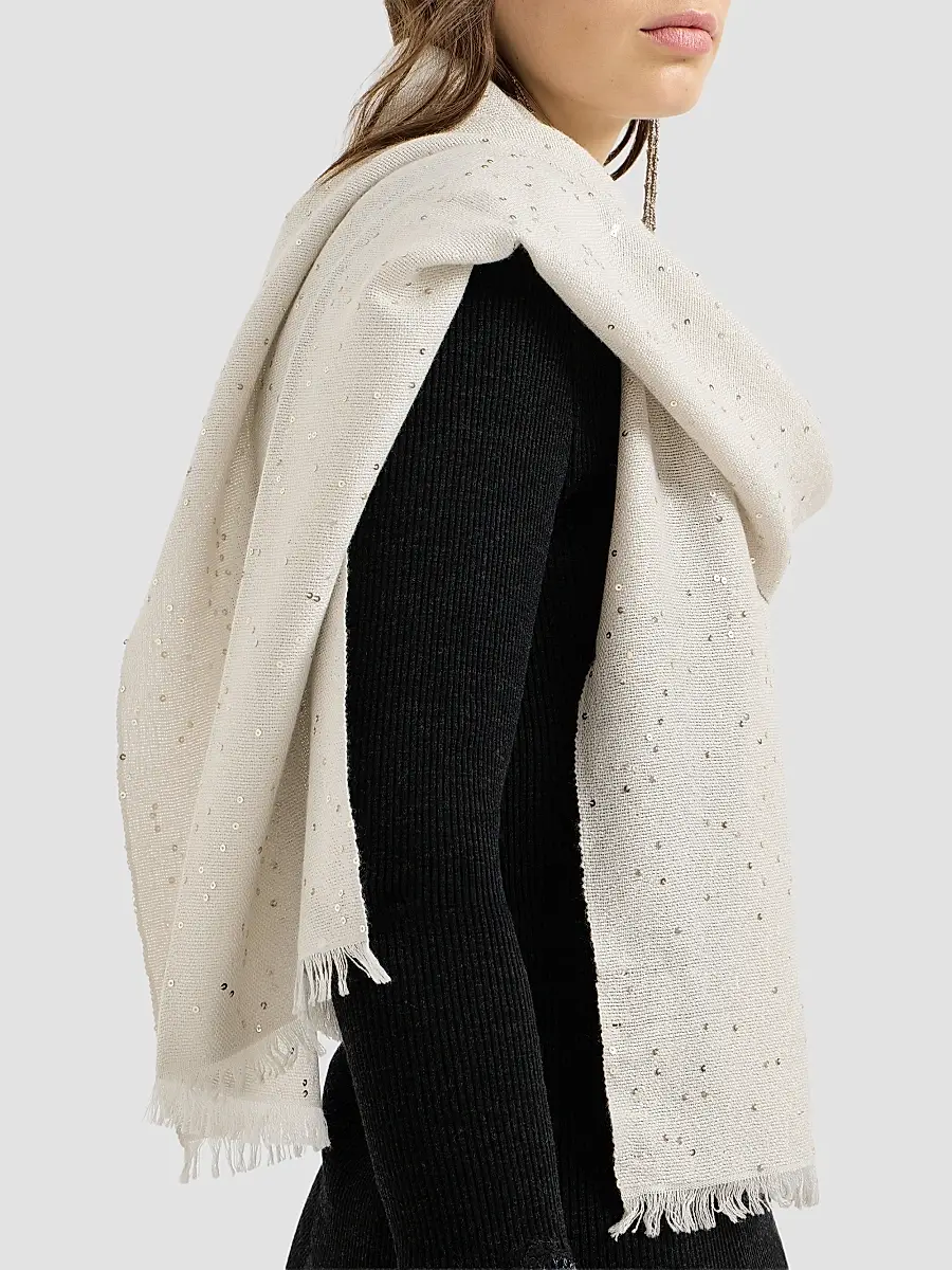 Brunello Cucinelli Women's Cashmere and Silk Diamond Yarn Scarf | Thumbnail 4 Brunello Cucinelli Women's Cashmere and Silk Diamond Yarn Scarf | Thumbnail 4