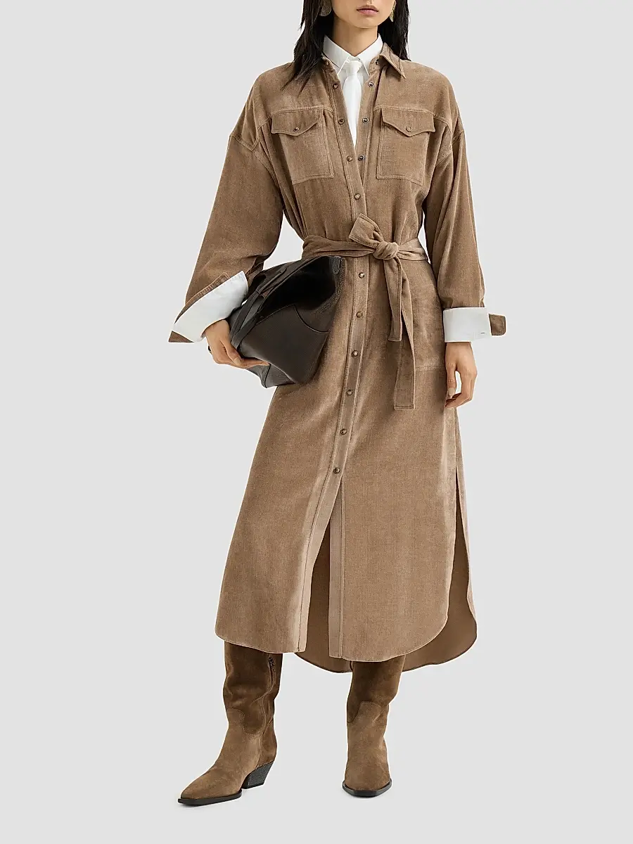 Brunello Cucinelli Women's Fluid Corduroy Shirt Dress | Thumbnail 2 Brunello Cucinelli Women's Fluid Corduroy Shirt Dress | Thumbnail 2