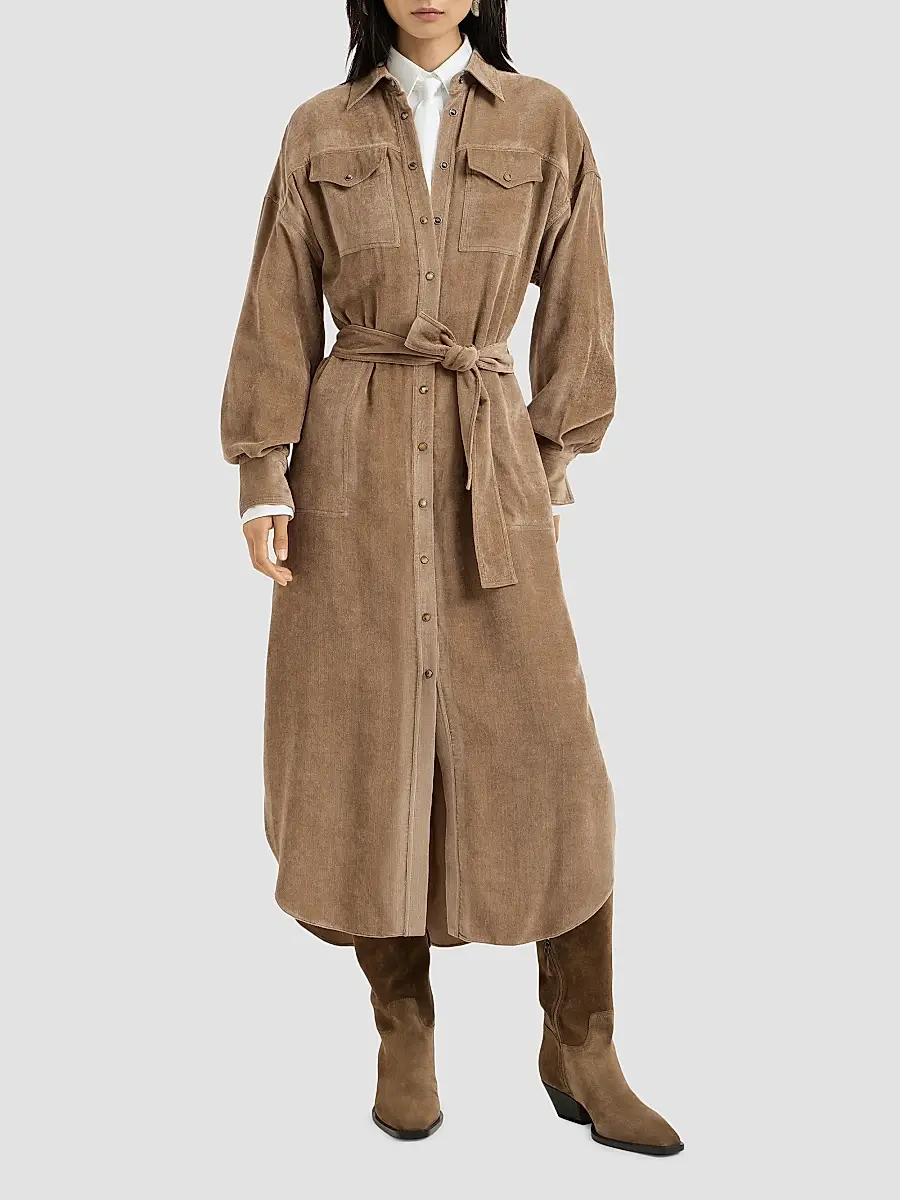 Brunello Cucinelli Women's Fluid Corduroy Shirt Dress | Thumbnail 3 Brunello Cucinelli Women's Fluid Corduroy Shirt Dress | Thumbnail 3