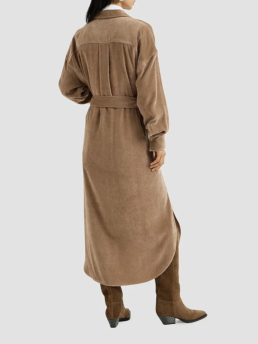 Brunello Cucinelli Women's Fluid Corduroy Shirt Dress | Thumbnail 4 Brunello Cucinelli Women's Fluid Corduroy Shirt Dress | Thumbnail 4