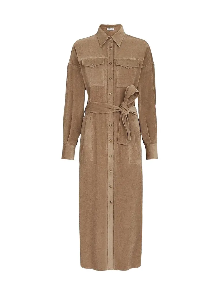 Brunello Cucinelli Women's Fluid Corduroy Shirt Dress - Cappuccino | Image 1 Brunello Cucinelli Women's Fluid Corduroy Shirt Dress - Cappuccino | Image 1