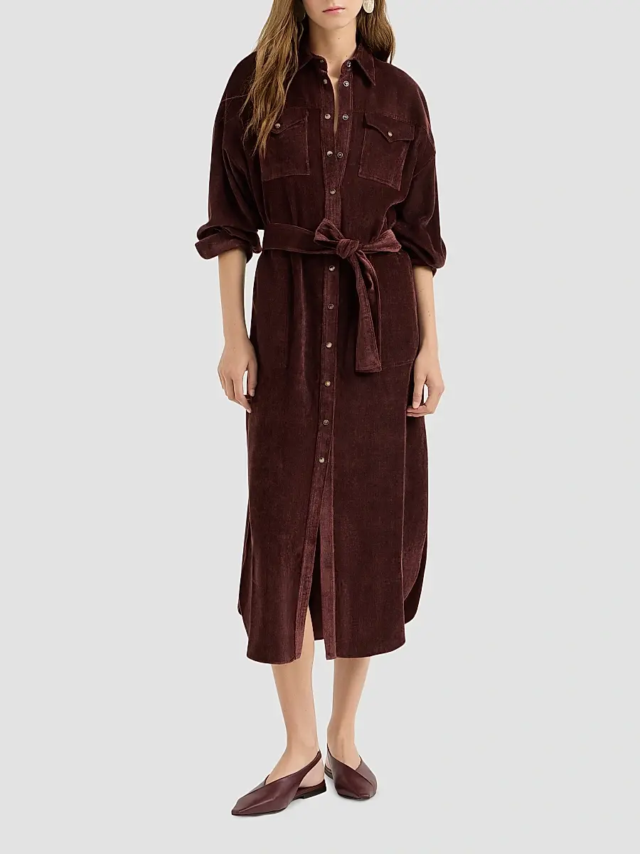 Brunello Cucinelli Women's Fluid Corduroy Shirt Dress | Thumbnail 3 Brunello Cucinelli Women's Fluid Corduroy Shirt Dress | Thumbnail 3