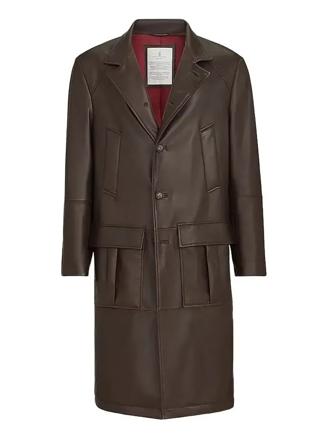 Men's Nappa Leather Overcoat with Thermore Padding - Brown