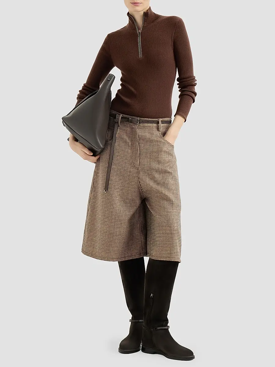 Brunello Cucinelli Women's Virgin Wool and Cashmere Lightweight Ribbed Turtleneck Sweater | Thumbnail 2