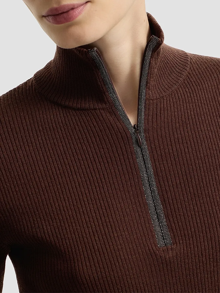 Brunello Cucinelli Women's Virgin Wool and Cashmere Lightweight Ribbed Turtleneck Sweater | Thumbnail 6