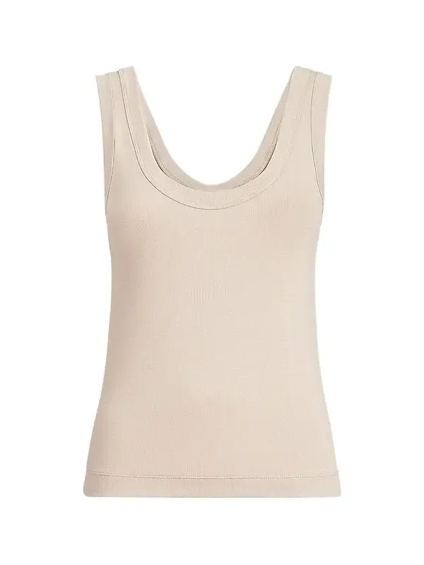 Women's Stretch Cotton Ribbed Jersey Top with Monili - Cool Beige