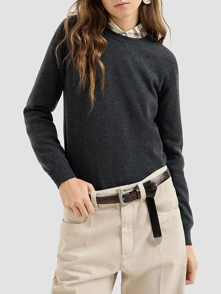 Brunello Cucinelli Women's Cashmere Sweater with Monili - Dark Grey | Thumbnail 3 Brunello Cucinelli Women's Cashmere Sweater with Monili - Dark Grey | Thumbnail 3