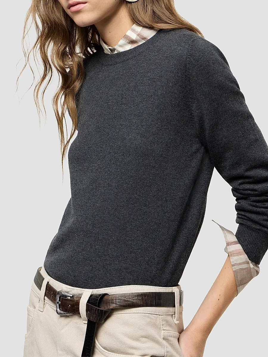Brunello Cucinelli Women's Cashmere Sweater with Monili - Dark Grey | Thumbnail 5 Brunello Cucinelli Women's Cashmere Sweater with Monili - Dark Grey | Thumbnail 5