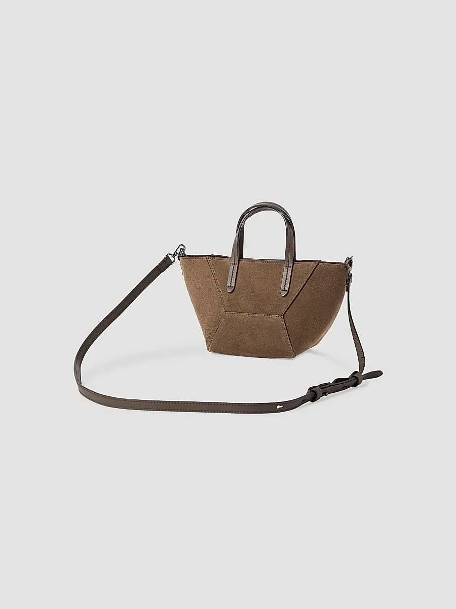 Brunello Cucinelli Women's Duo Mini Top Handle Bag in Suede with Monili - Bark | Thumbnail 3 Brunello Cucinelli Women's Duo Mini Top Handle Bag in Suede with Monili - Bark | Thumbnail 3
